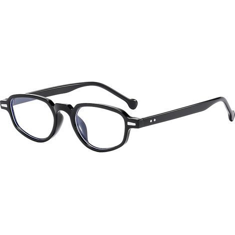Anti-blue light oval glasses, 1990s-style rectangular computer gaming glasses, blue light blocking glasses (black). (1/2)