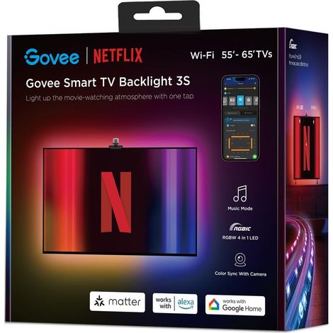 Govee Netflix Envisual TV Backlight 5565 inch H6098CD1 Fascia luminosa a LED, 100 V, 240 V, 12 V RGB 1 KIT