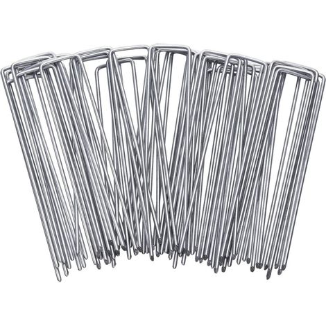 RETELANDIA - Chiodi Picchetti a U Zincati, Antiruggine, per Ancoraggio Telo Pacciamatura, Prato Sintetico, h 15 cm, 50 pz