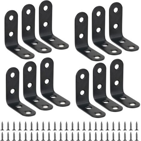 12 Pièces équerre de Fixation 40mmX40mm Equerre de Fixation Noir Angle Droit Support en forme de L 40mm équerre Angle 90 Degrés en Acier Inoxydable équerre étagère pour Bois Meubles Placard Support (1/5)
