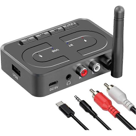 Récepteur audio Bluetooth 6.0 avec entrées auxiliaires et RCA 3,5 mm, microphone, adaptateur sans fil stéréo Hi-Fi et prise en charge des clés USB pour amplificateur de haut-parleurs de voiture (1/5)