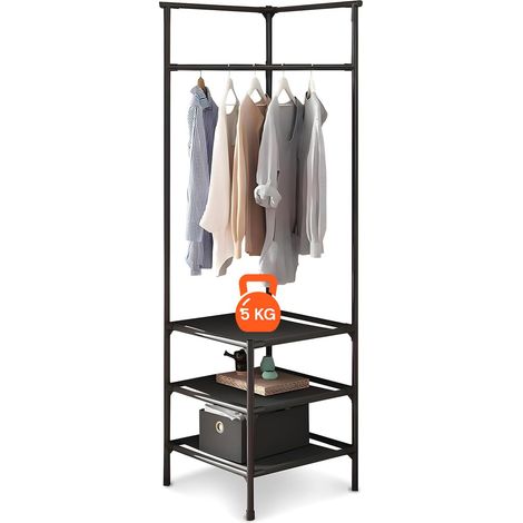 Porte-manteau d'angle avec 3 étagères - 180 x 45 x 45 cm, porte-manteau capacité 5 kg à étagère - Design peu encombrant pour vêtements, manteaux, chaussures et accessoires - Facile et rapide à (1/5)