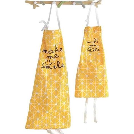 Tablier de cuisine - Marque inconnue - Adulte et enfant - Jaune - Réglable en coton - Avec poche (1/4)