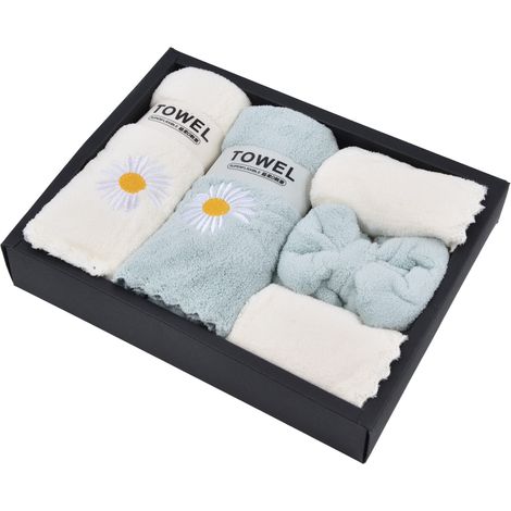 Badetücher mit Gänseblümchenmuster, Korallensamt, blau-weiß, weich, flauschig, hoch saugfähig, strapazierfähig – Set für Zuhause und Hotel (1/5)
