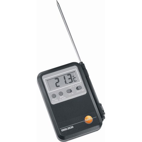 Testo – Thermomètre digital compact – Mesure air-gaz-liquide – Sonde déportée avec cordon – Alarme min/max réglable – Température ambiante