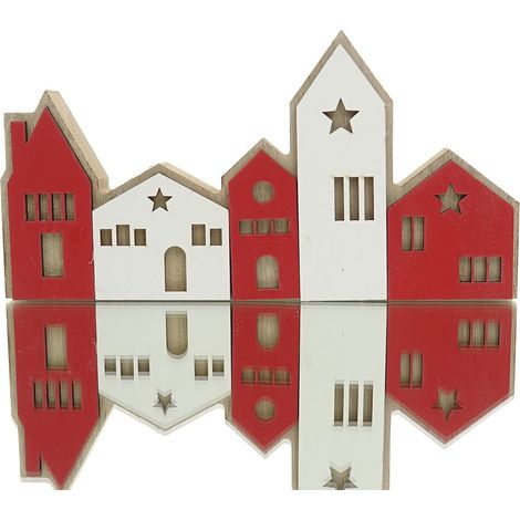 POSIWIO Weihnachtsdeko Häuserzeile Rot & Weiß 18 x 9 cm - MDF (1/3)