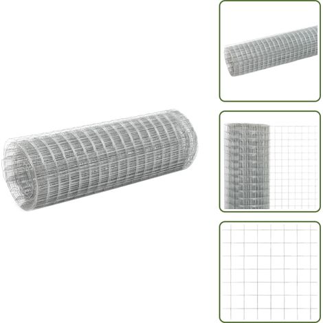 Grillage pour volière acier galvanisé 25x0,5 m argenté - Clôture Métallique - Grillage Agricole - Clôture Pliable - Clôture Résistante - Clôture Pour Animaux