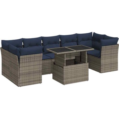 vidaXL Set Divano da Giardino 8pz con Cuscini Grigio Polyrattan Acacia (1/5)