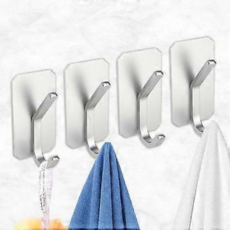 Gancho adhesivo de pared, juego de 4 ganchos adhesivos, gancho de cocina para colgar toallas, sombreros, llaves, bolsos (plateado) (1/5)