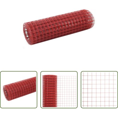 vidaXL PVC-Beschichtung - Drahtzaun Stahl mit PVC-Beschichtung 10x0,5 m Rot (1/5)