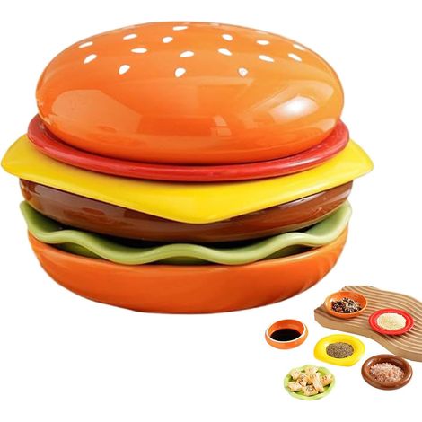 JeiibrZui Hamburger-Tablett-Set - 10 x 12 cm - 1 Stück - Schwarz - Stapelbares Gewürztablett für Grillgerichte und Snacks (1/5)