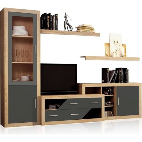 Salón modular con gran capacidad de almacenaje 280 cm Nuka V6 Cambria - Grafito (ancho) x 193,2cm (alto) (1/5)