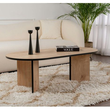 Table basse ovale effet bois & fini noir - pieds en V MARFA (1/5)