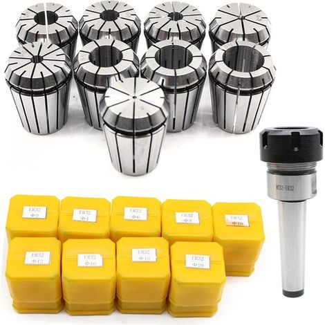 9pcs 2mm-20mm ER32 Spring Collets Set & MT3 M12 ER32 Collet Chuck Morse Taper (1/5)
