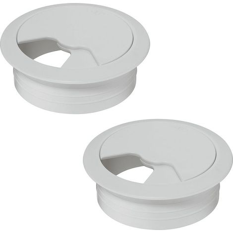 Set di 2 passacavi rotondi a incasso da 60 mm – Plastica bianca – Facile accesso ai cavi – Per scrivanie e tavoli (1/2)