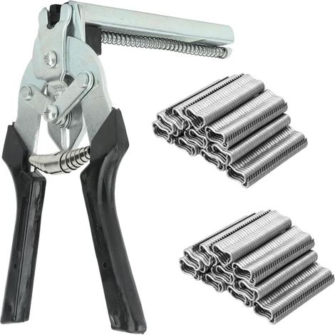 Fence clamp, equipped with 600 galvanised rings, ring pliers with clips, fence clamp with clamp, fence ring clamp, suitable for making fences and furniture. (Black) (1/5)