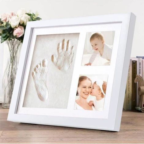 Baby Handprint et empreinte Kit, Cadre Empreintes Main Baby Print Photo Empreinte Bébé Cadre Photo Cadeau pour Nouveau Née (Blanc) (1/4)