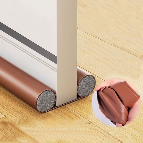 Eine braune, winddichte Türdichtungsleiste, staubdicht und schalldämmend, geeignet für Doppeltürspalten, aus PU-Leder, erhältlich in Weiß und Schwarz. (1/5)