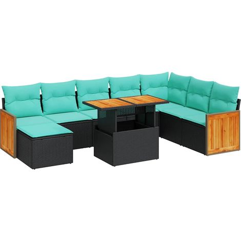 Maison Exclusive - Set Divani da Giardino 11 pz con Cuscini Polyrattan Acacia Nero (1/5)
