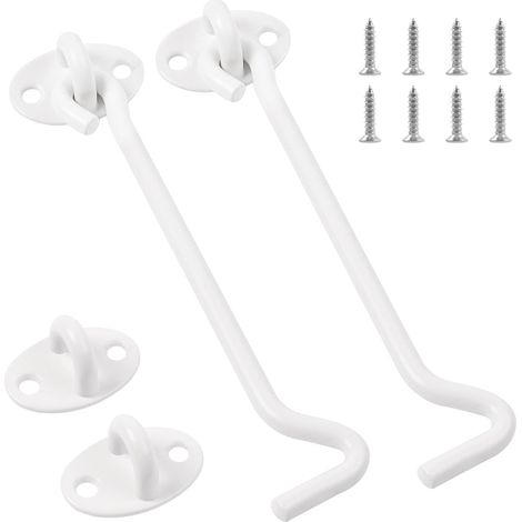 Lot de 2 crochets blancs pour cabane, loquet de portail en acier inoxydable de 15 cm avec base renforcée et rivets renforcés, crochet pivotant robuste et durable avec 8 vis de fixation pour abri de ja (1/5)