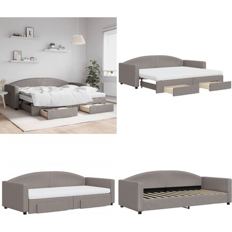 Lit de jour avec gigogne et tiroirs taupe 90x200 cm tissu - Canapé-lit - Lit gigogne
