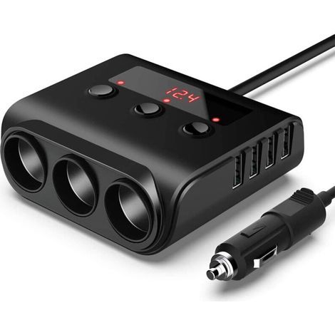 Chargeur de voiture 12V, un remorquage, trois prises allume-cigare, interface 4USB, affichage LED de la tension en temps réel,de DEBUNS (1/2)