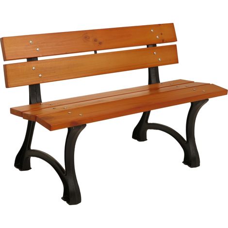 Panca da giardino HHG-436, panchina da parco in legno 2 posti, ghisa legno pino certificato MVG, 125cm, teak