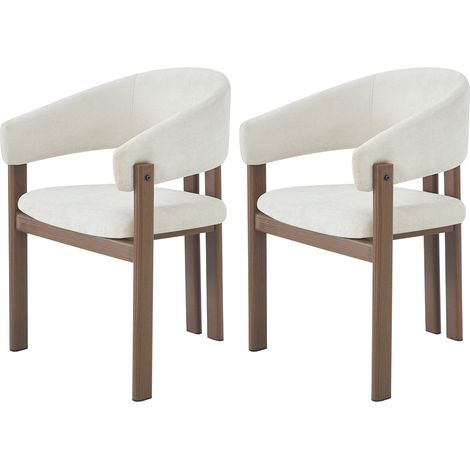 Set di 2 sedie da pranzo in metallo effetto legno noce, tessuto lino beige, con braccioli (1/5)