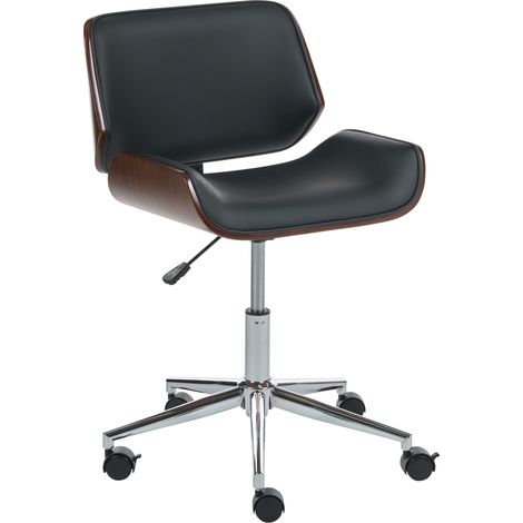 Silla de oficina elegante función giratoria ajustable madera contrachapada asiento de piel sintética de madera oscura y negro Totowa (1/5)