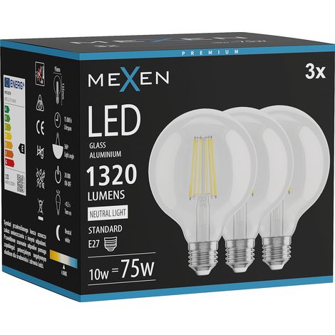 Mexen Vintis 3x Ampoule filament LED E27, G95, 10W, Neutre - 4000K, 1320 lm, claire - L157-E27-1040-00x03 (1/5)