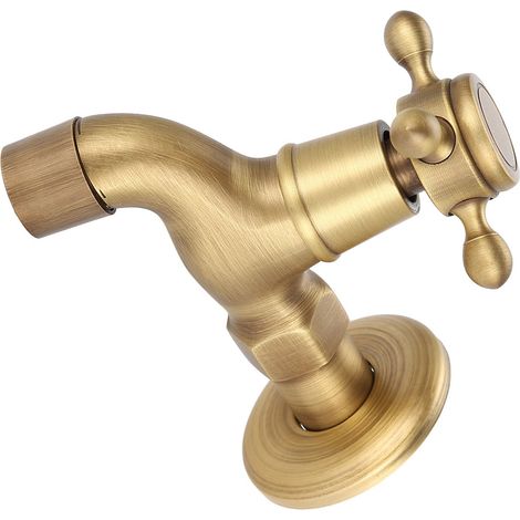 Wandmontierter Vintage-Wasserhahn aus massivem Messing, Einzel-Kaltwasseranschluss für Küchenspüle, Putzbecken (kurz) (1/5)