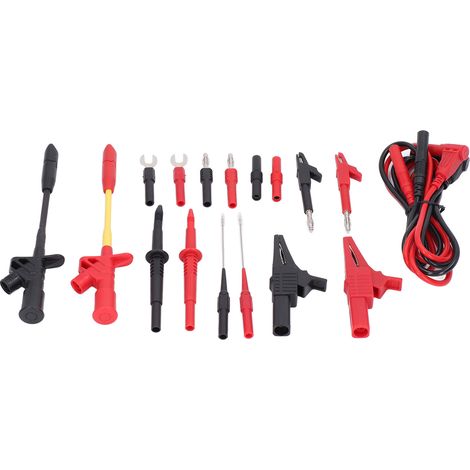 Kit câbles test multimètre avec pinces crocodiles, fiches banane 4mm, sondes perçantes pour dépannage véhicule électroménager, laiton PVC 19A 30Vac 60Vdc (1/5)