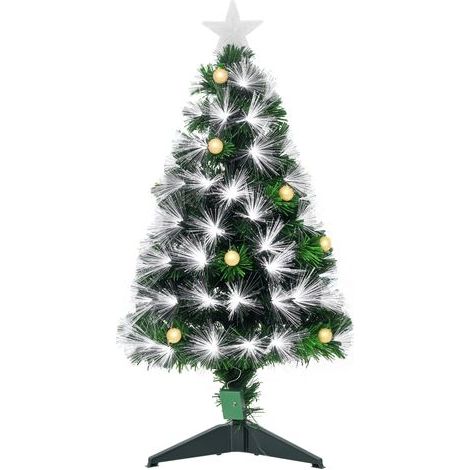 Sapin de Noël artificiel lumineux LED 90 cm – 90 branches – 14 ampoules blanches chaudes – Support pied Ø 48 cm – Étoile brillante (1/5)