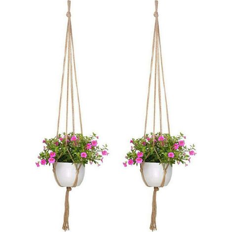 Ensemble de suspensions pour plantes en macramé Rengue, jardinières suspendues corde coton (1/4)