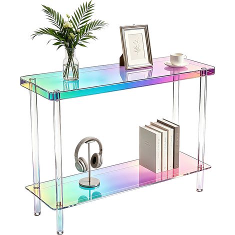 Iridescent Acrylic Console Table with 2-Tier Storage for Hallway & Living Room, 100cm (1/5)