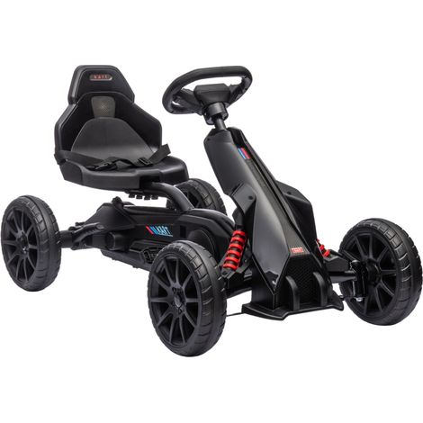 Kart, réglable, noir, pour maison et usage quotidien, voiture à pédales avec frein à main, 3-8 ans, extérieur, véhicule à pédales