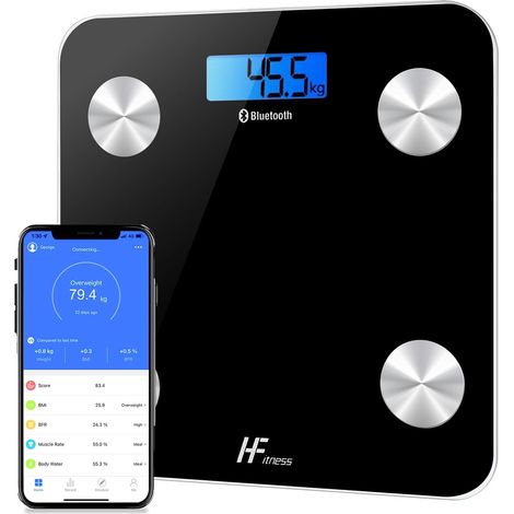 Indices de composition corporelle balance pese personne 28x28cm Numérique Intelligente Mesureur de Poids Corporel IMC Bluetooth Noir