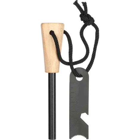 Fire Steel - Ferrocerium Rod 12 cm - Outdoor Fire Starter Kit with Wooden Handle - Camping Hiking Emergency Survival Tool - 1 Piece (1/5)