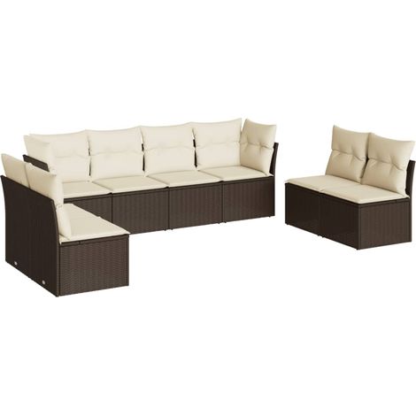 Salon de jardin 8 pcs avec coussins marron résine tressée (1/3)