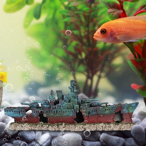 Épave de bateau en résine, navire de guerre coulé, décoration pour aquarium ou grotte (1/5)