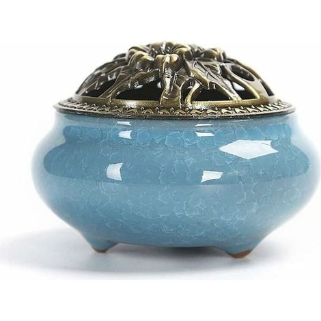 Brûleur D'encens en Céramique, Style Classique Brûleur D'encens avec Porte-encens en Laiton Calebasses et Couvercle en Métal, Accessoire Décoratif pour la Maison(A) (1/5)