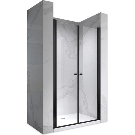 GINA-BLACK Porte de douche H180 x L.88 à 92 cm Verre Transparent