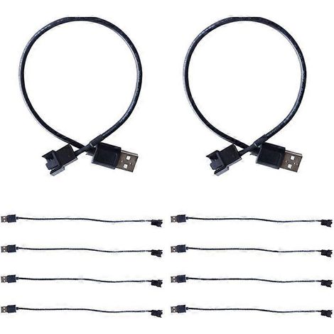 Lot de 10 câbles adaptateurs USB vers 4 broches pour ventilateur d'ordinateur PC (alimentation 5 V USB vers ventilateur CPU). (1/4)