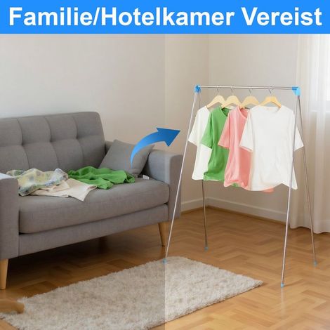 Kleiderständer – Tragbar, ausziehbar und faltbar – Leicht – Ideal für Reisen, Camping und Wäsche – Blau (1/5)