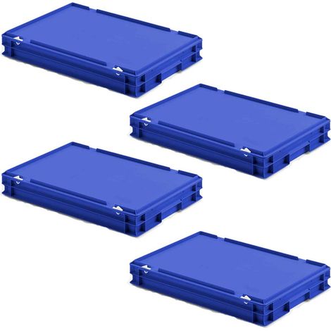 BRB 4 Deckelbehälter mit Scharnierdeckel und Schiebeverschlüssen, LxBxH 600x400x85 mm, blau