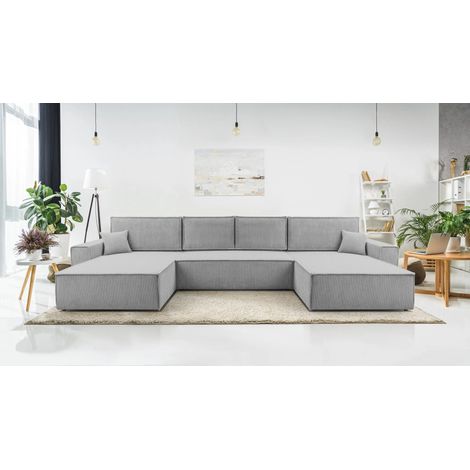 AX LIVING Hellgrau Sofa U Form mit Schlaffunktion – Cedria U 389cm
