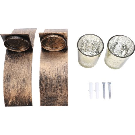 Applique Murale Rustique avec Tasse en Verre - Holder pour Bougie Flamme en Métal Doré Bronze pour Entrée Couloir (1/5)