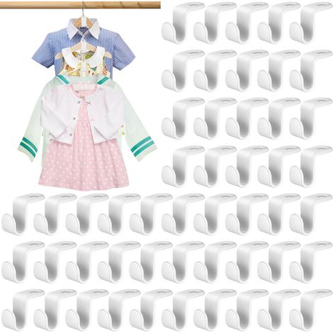 50 cintres Peu encombrants, Crochets de Connexion, cintres Peu encombrants, Crochets de Connexion Peu encombrants pour cintres, cintres Multiples pour Organisateur de Garde Robe, Blanc 5.5x2CM