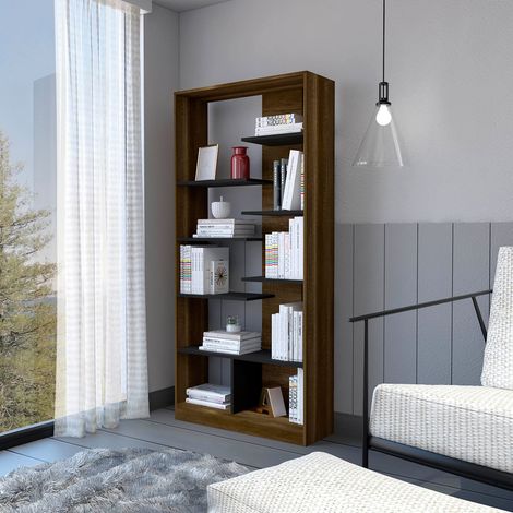 Biblioteca in Noce con Multiple Mensole, Dimensioni 170 cm L x 26 cm P x 80 cm H, Colore Caramello (1/5)