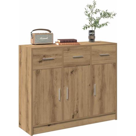 Vidaxl – Buffet chêne artisanal 91x28x75 cm – Bois d'ingénierie – Grand espace de rangement – Portes pratiques pour objets décoratifs (1/6)